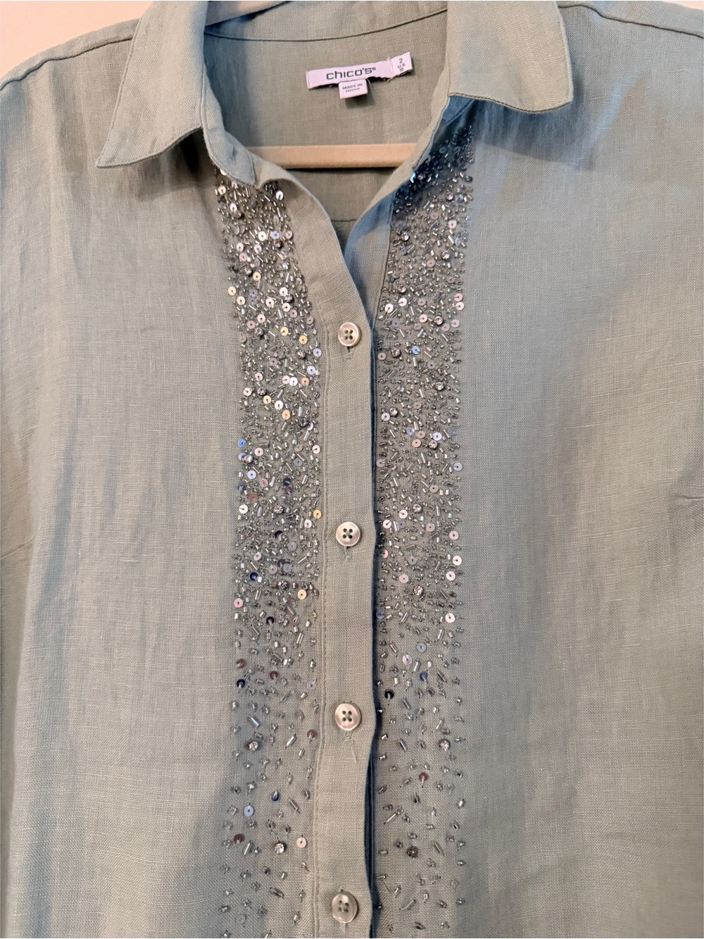 Chico's Light Sage Green Embellished Maxi Dress - Picture 3 of 6